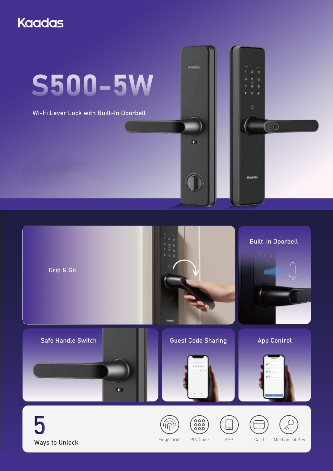 Kaadas S500 5W smart lock